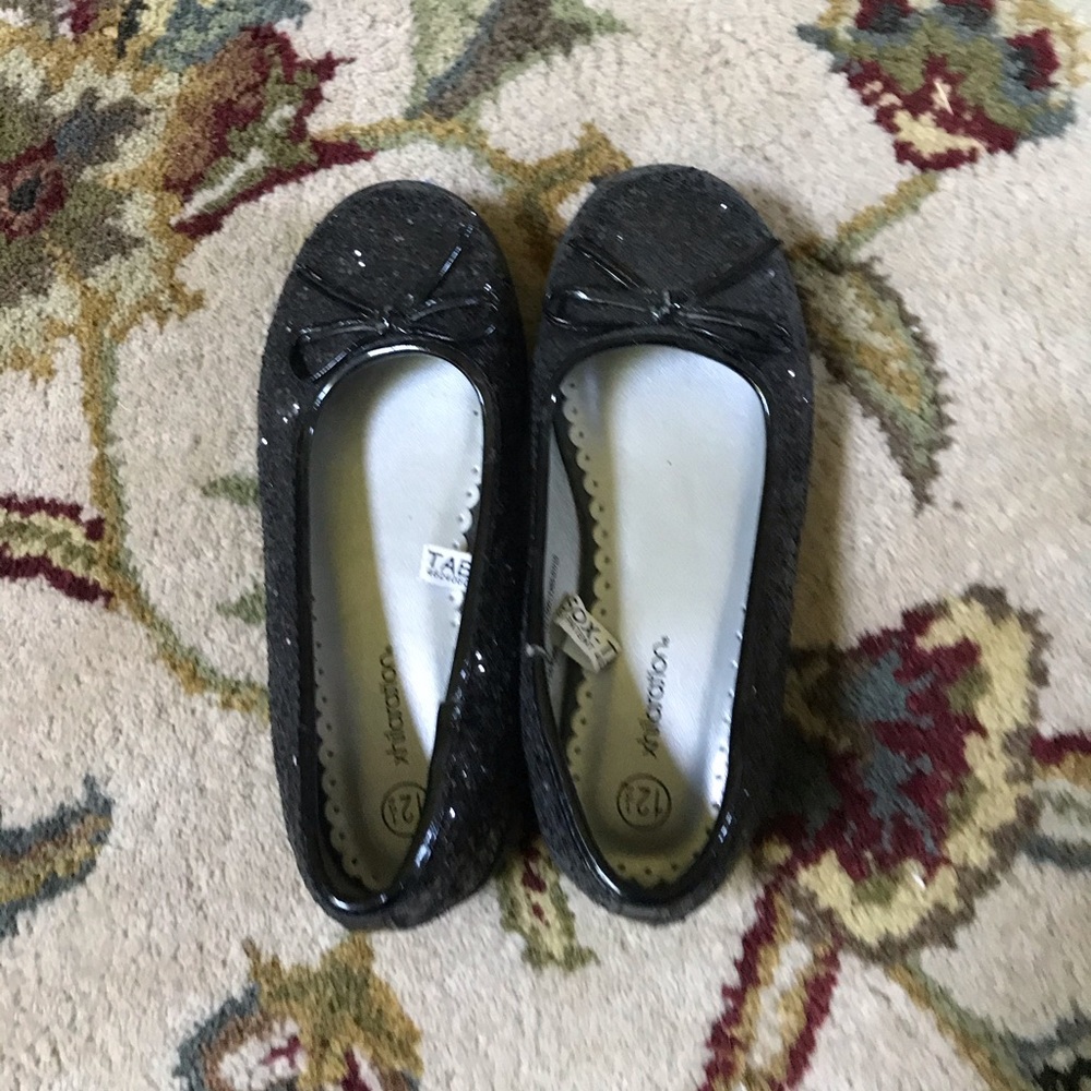 BLACK GLITTER BALLET FLATS FOR LITTLE GIRLS